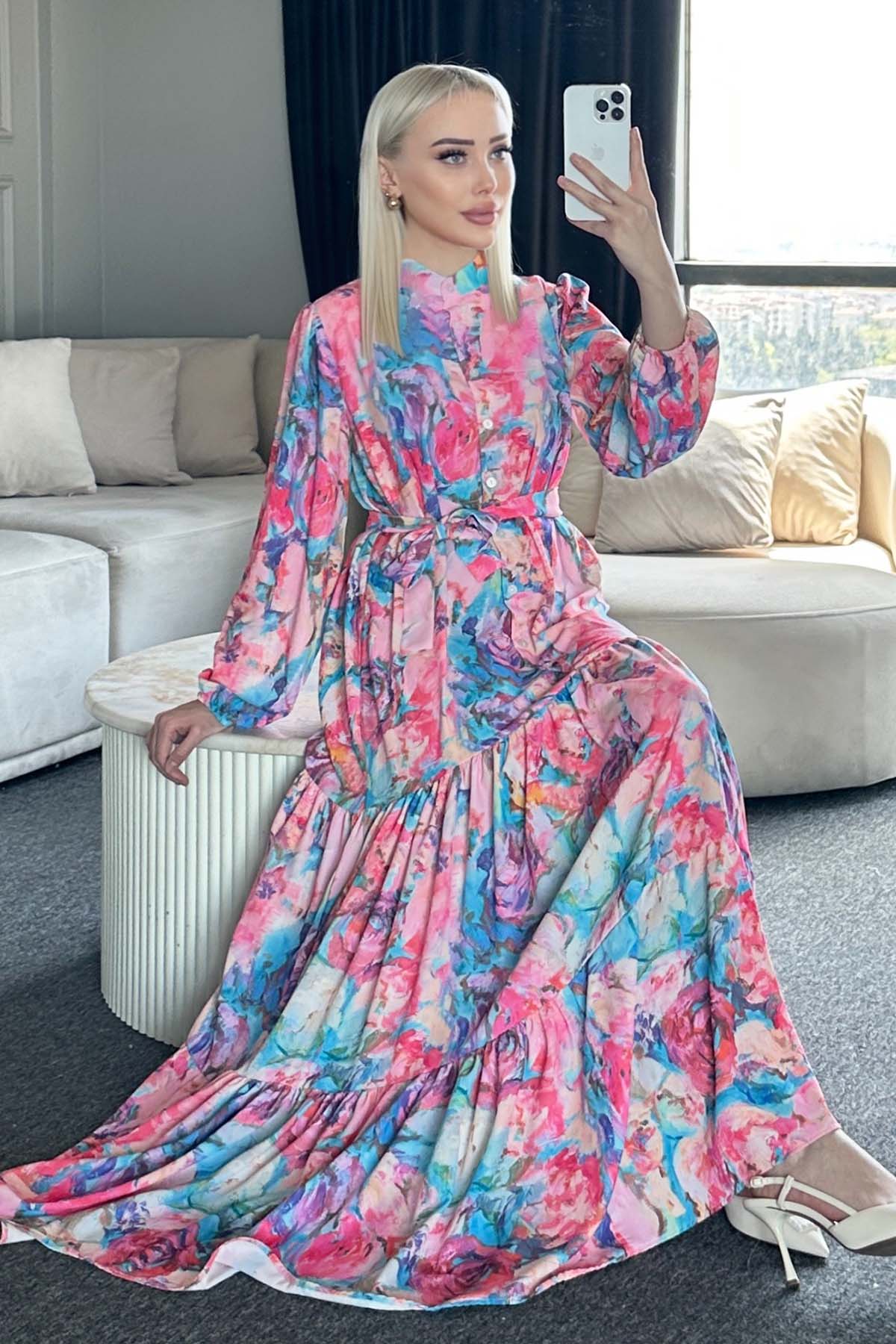 Çiçek Desenli Tesettür Elbise