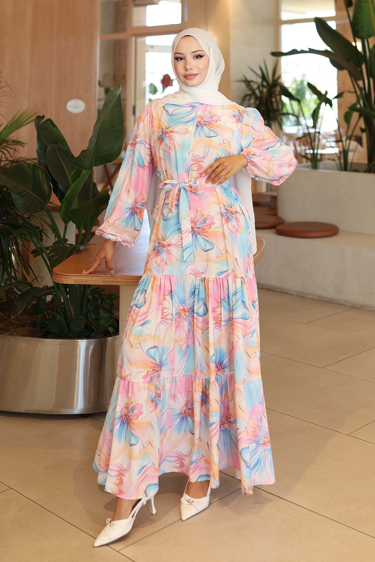 Çiçek Desenli Tesettür Elbise