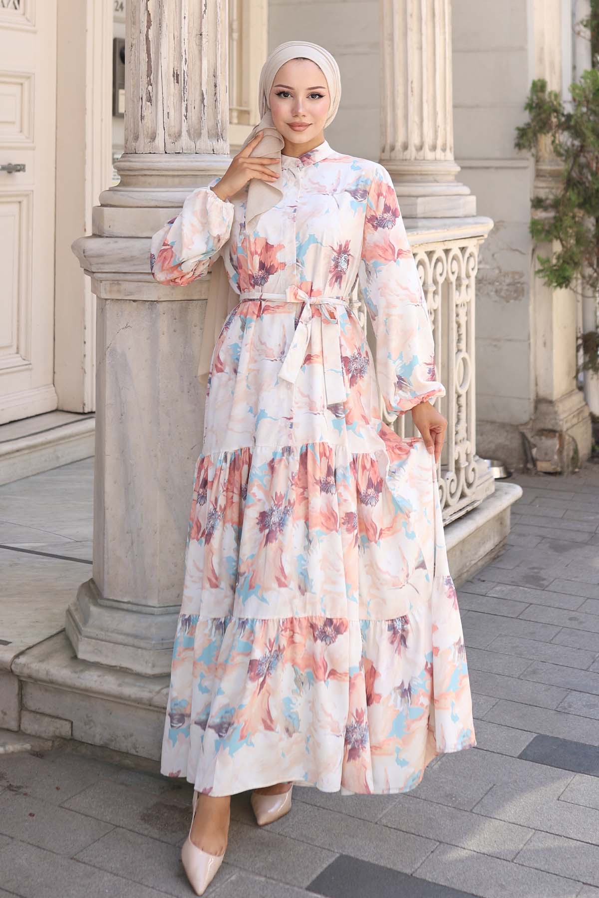 Çiçek Desenli Tesettür Elbise