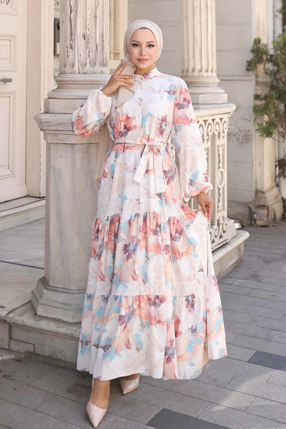 Çiçek Desenli Tesettür Elbise