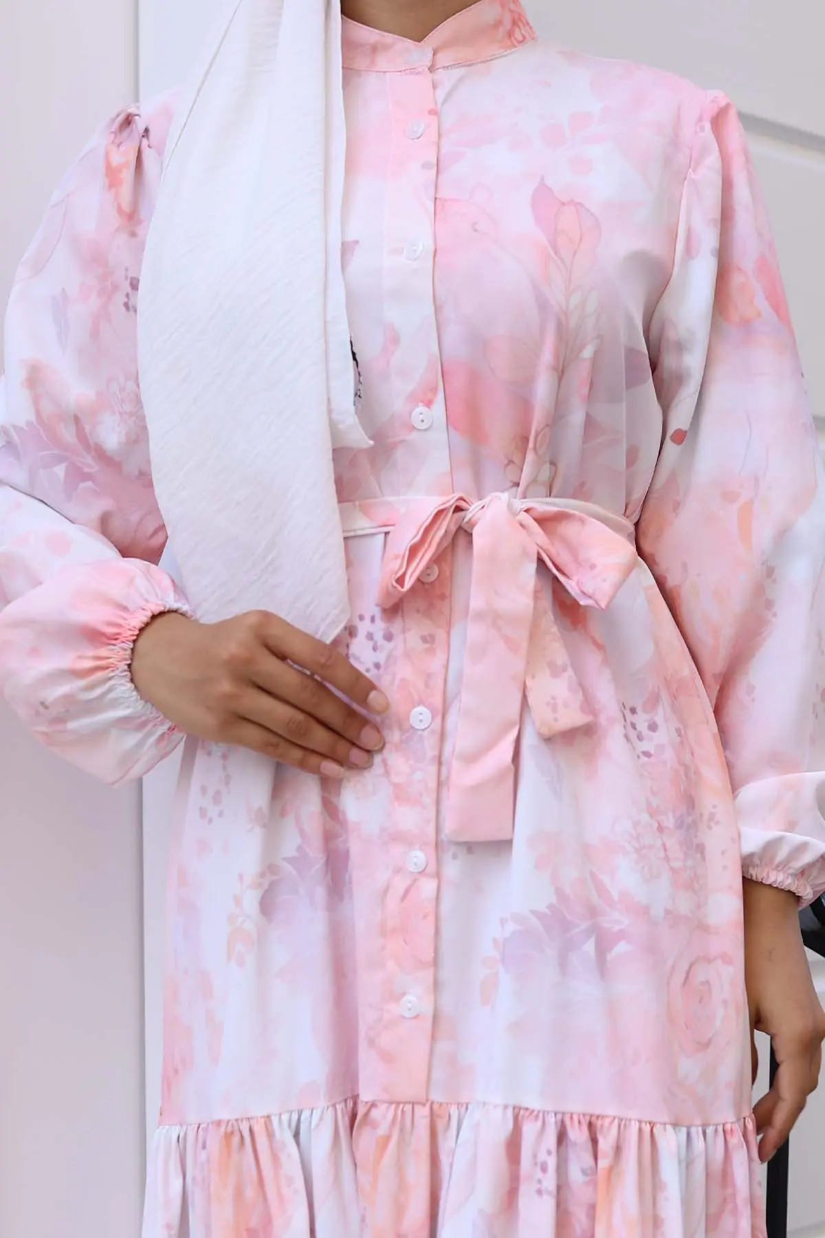 Çiçek Desenli Tesettür Elbise-detail