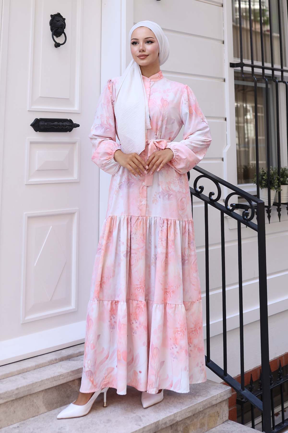 Çiçek Desenli Tesettür Elbise