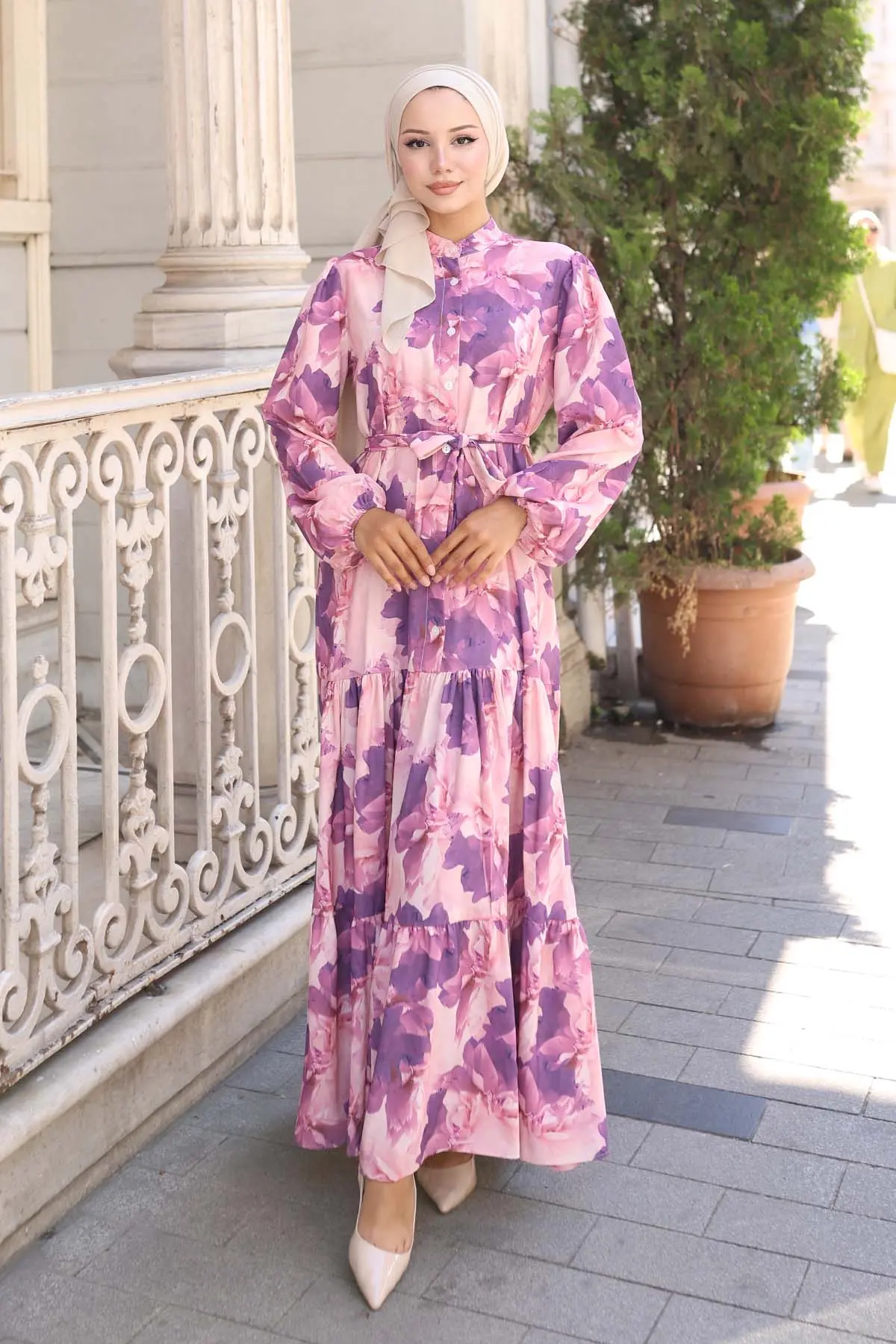 Çiçek Desenli Tesettür Elbise