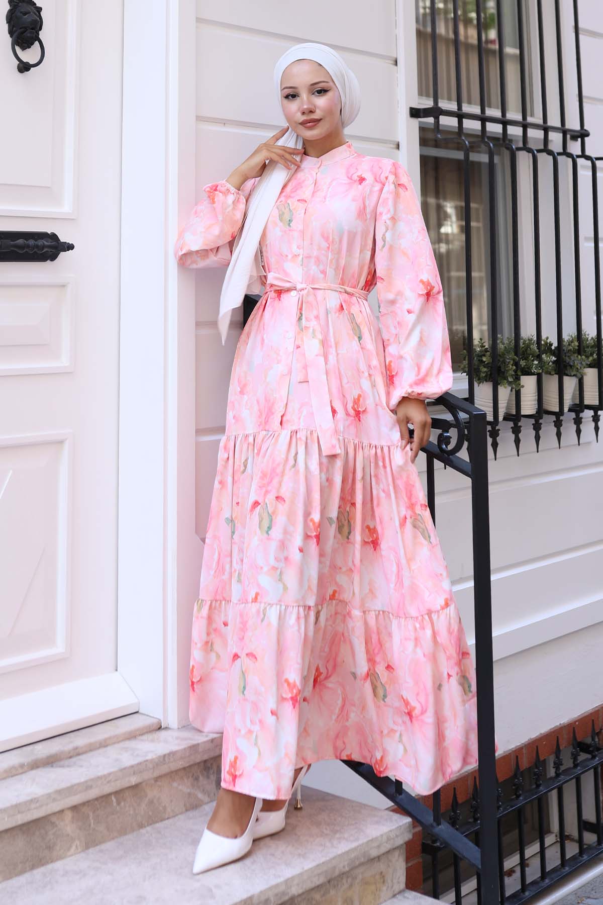 Çiçek Desenli Tesettür Elbise