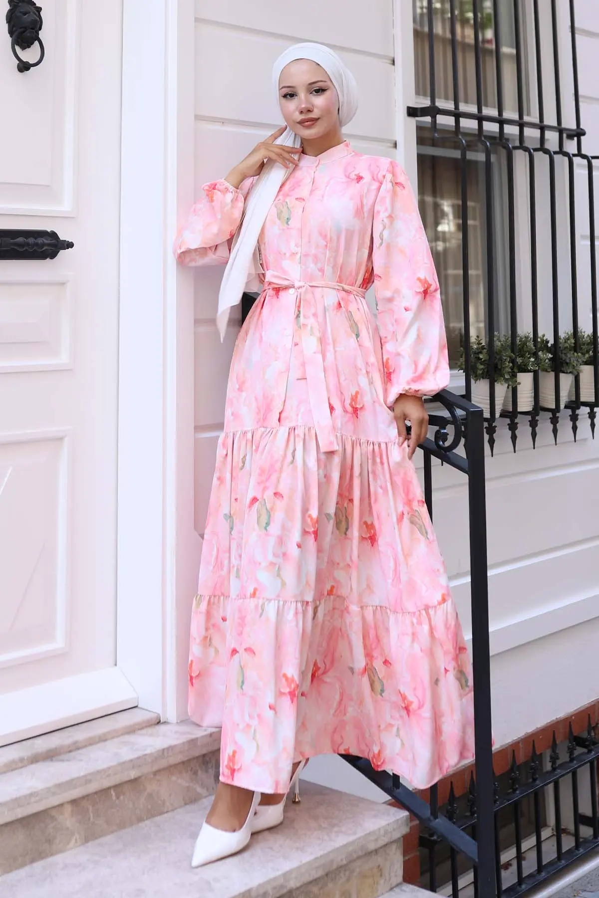 Çiçek Desenli Tesettür Elbise