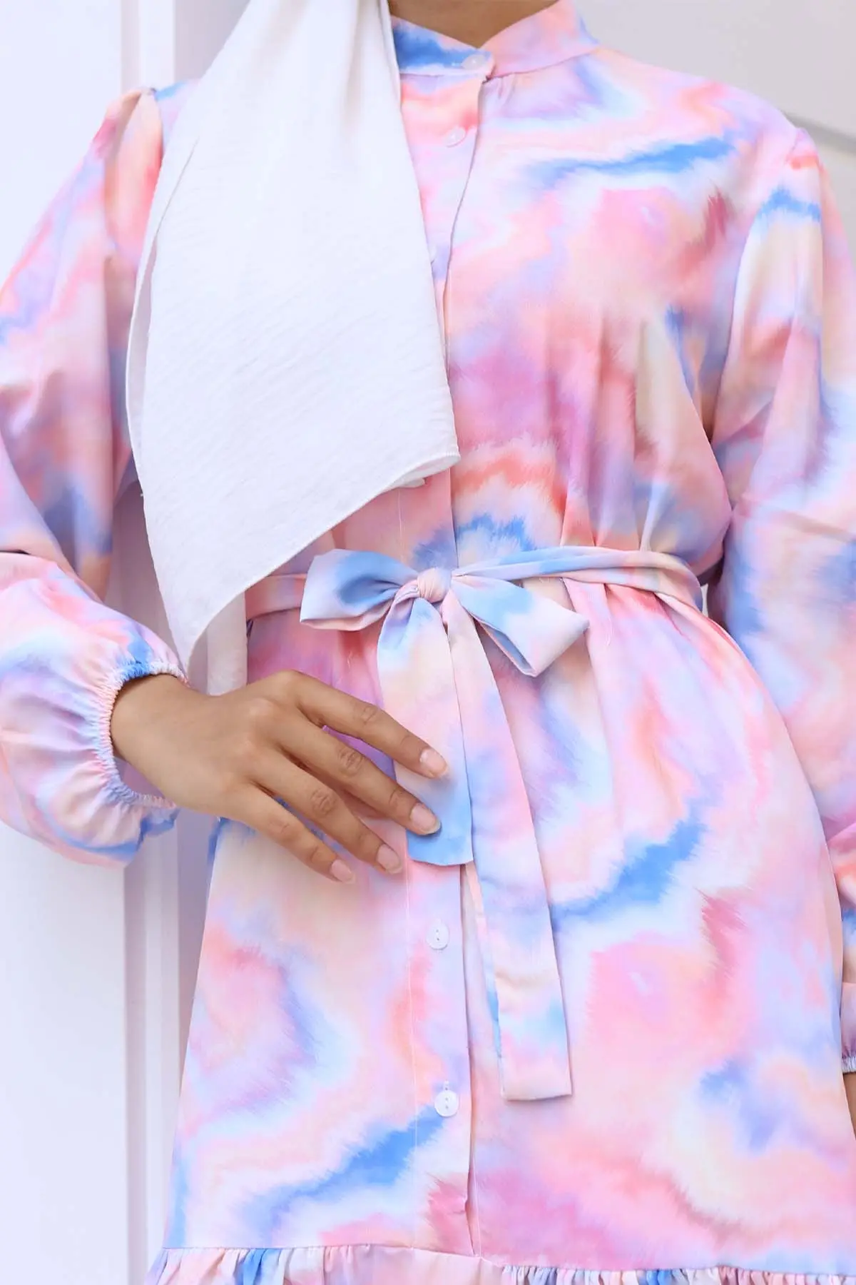 Çiçek Desenli Tesettür Elbise-detail