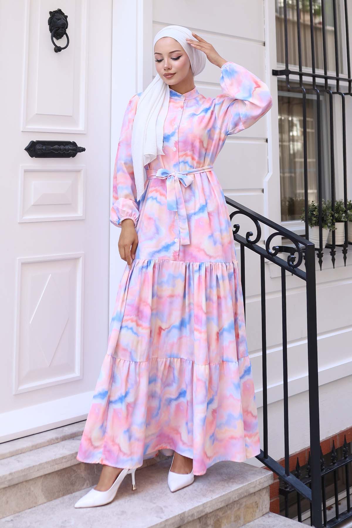 Çiçek Desenli Tesettür Elbise