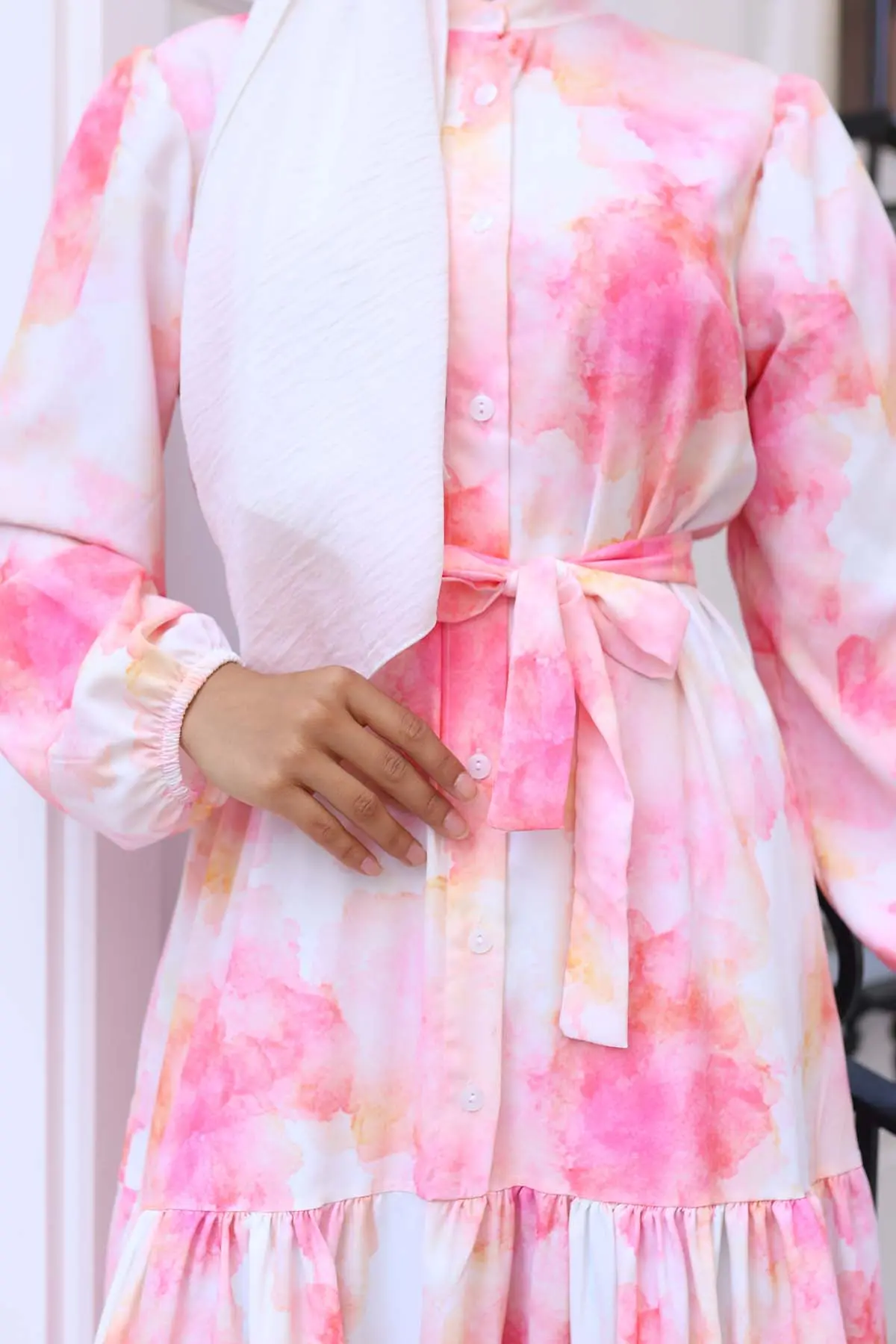 Çiçek Desenli Tesettür Elbise-detail