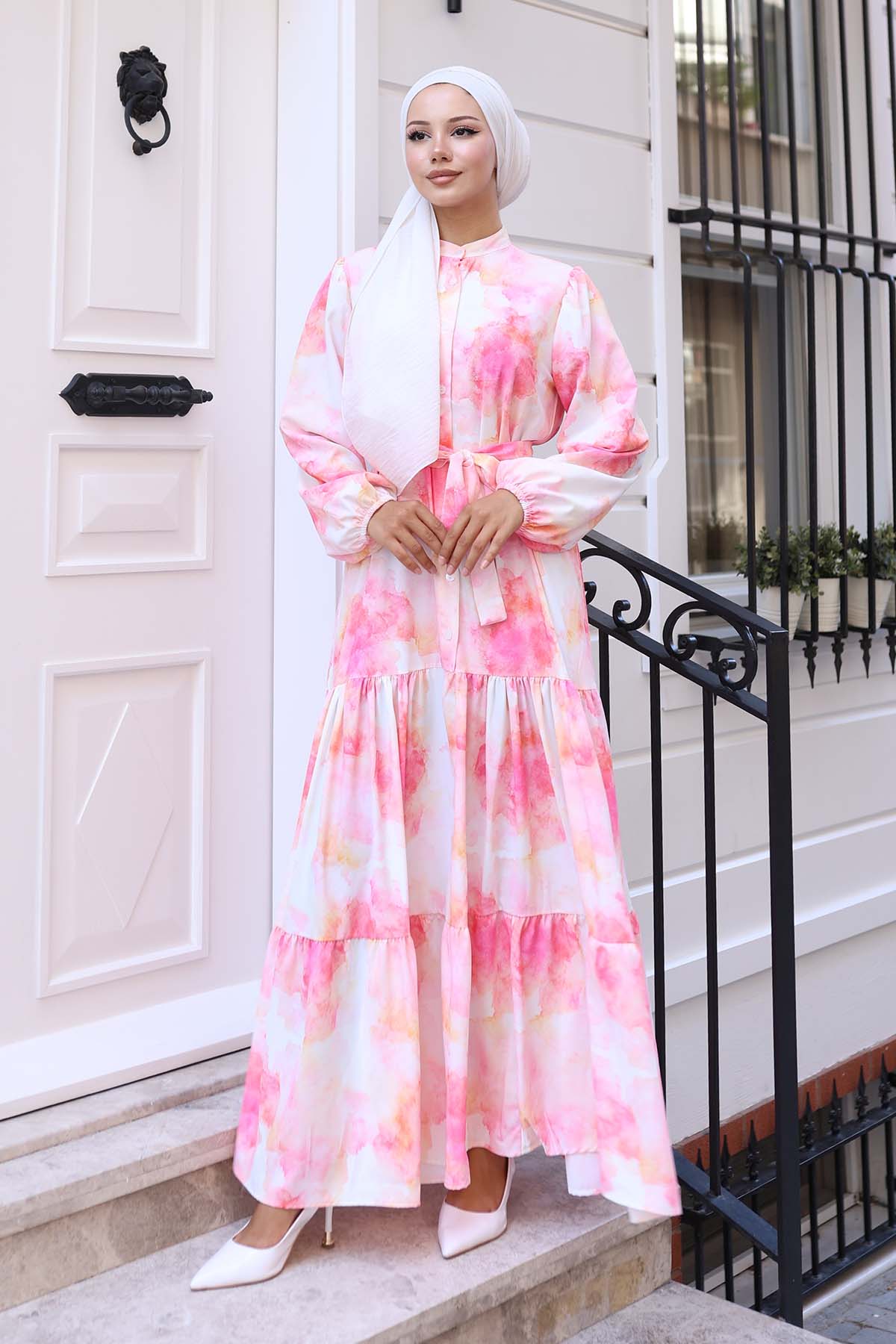 Çiçek Desenli Tesettür Elbise