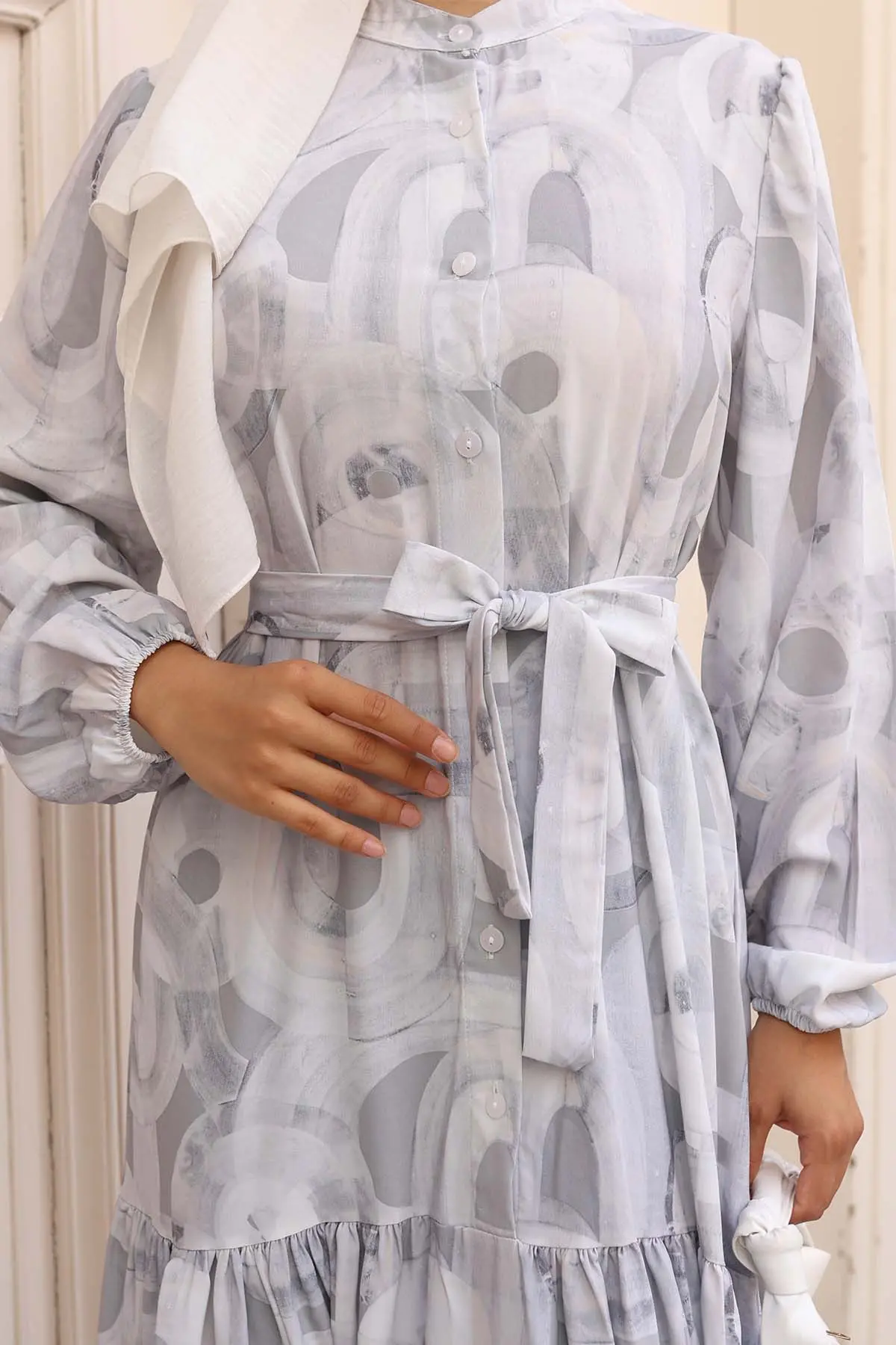 Çiçek Desenli Tesettür Elbise-detail