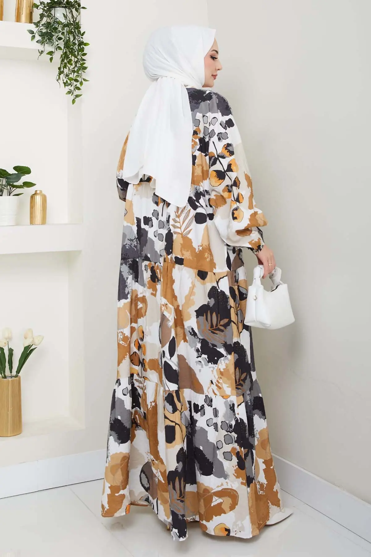 Çiçek Desenli Tesettür Elbise-detail