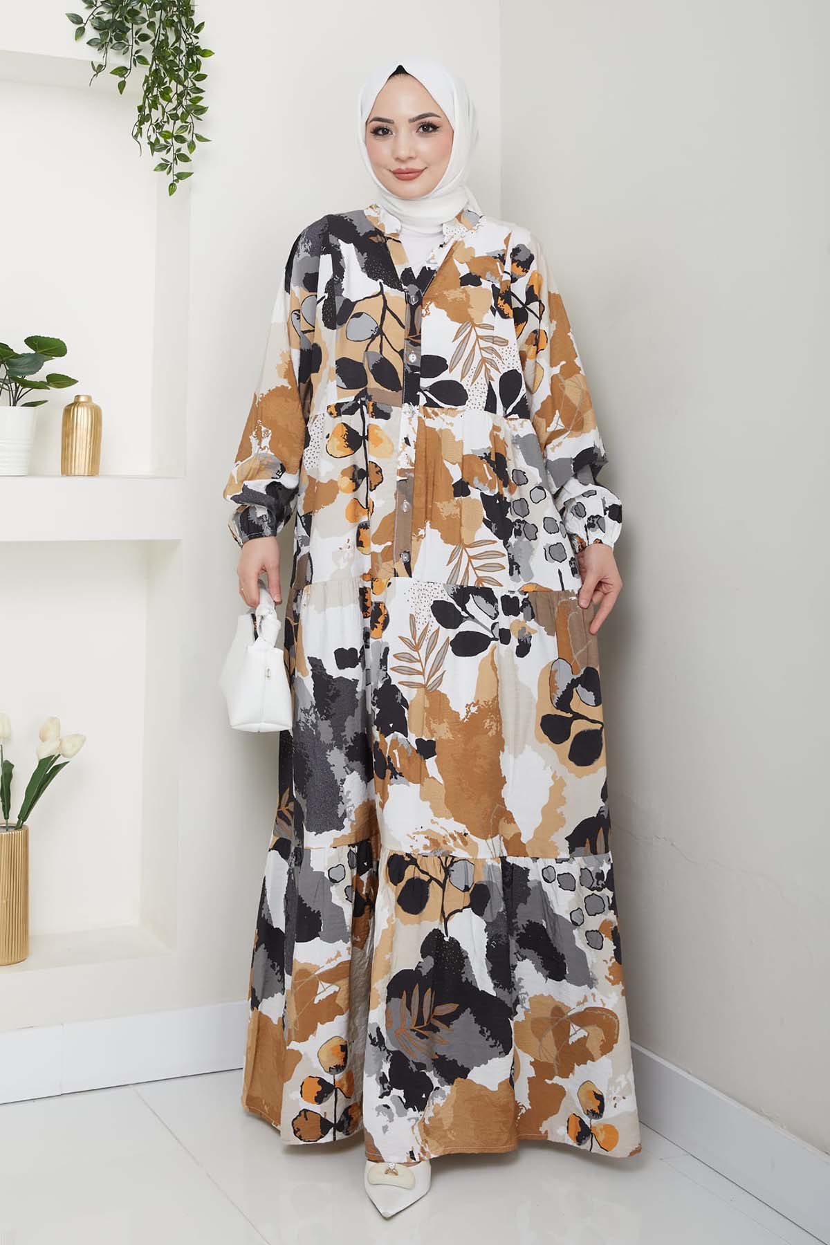 Çiçek Desenli Tesettür Elbise