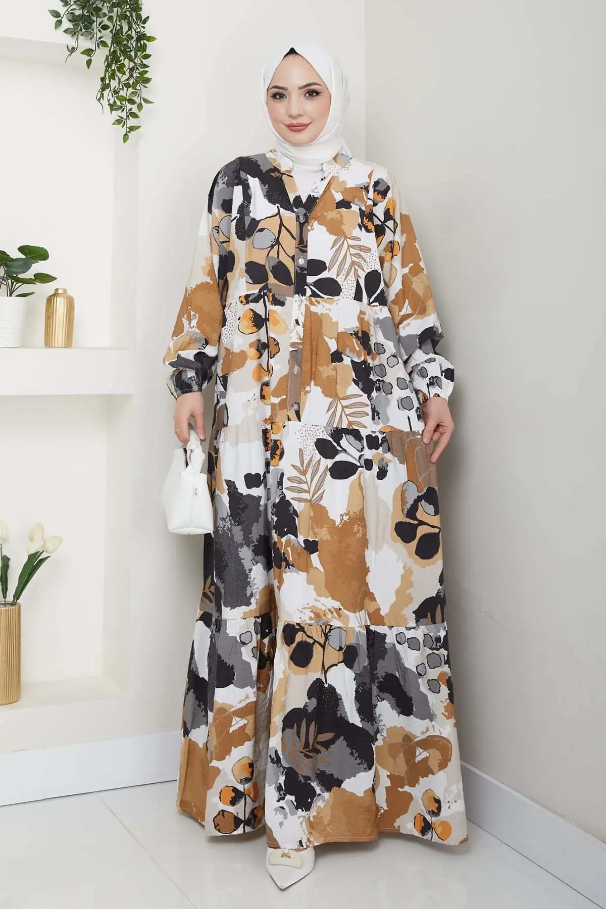 Çiçek Desenli Tesettür Elbise