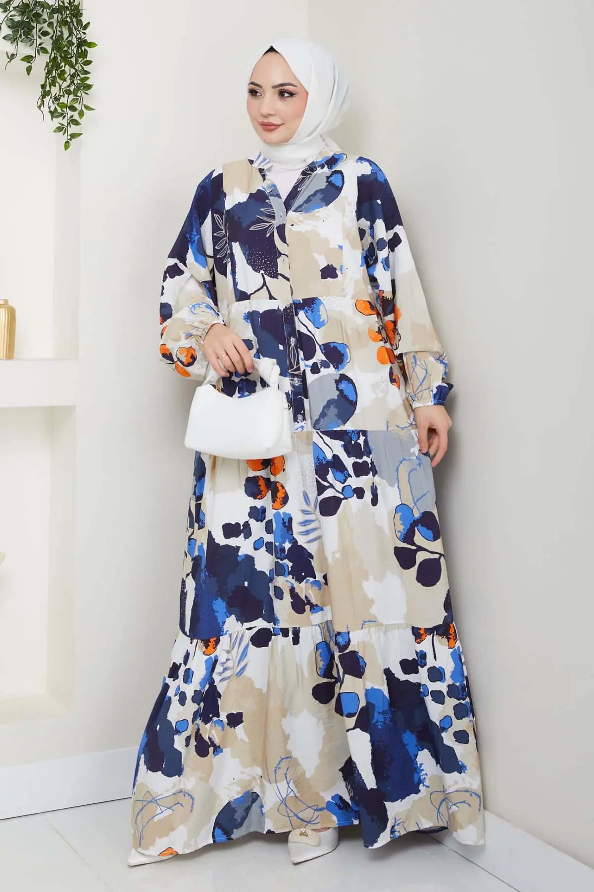 Çiçek Desenli Tesettür Elbise-detail