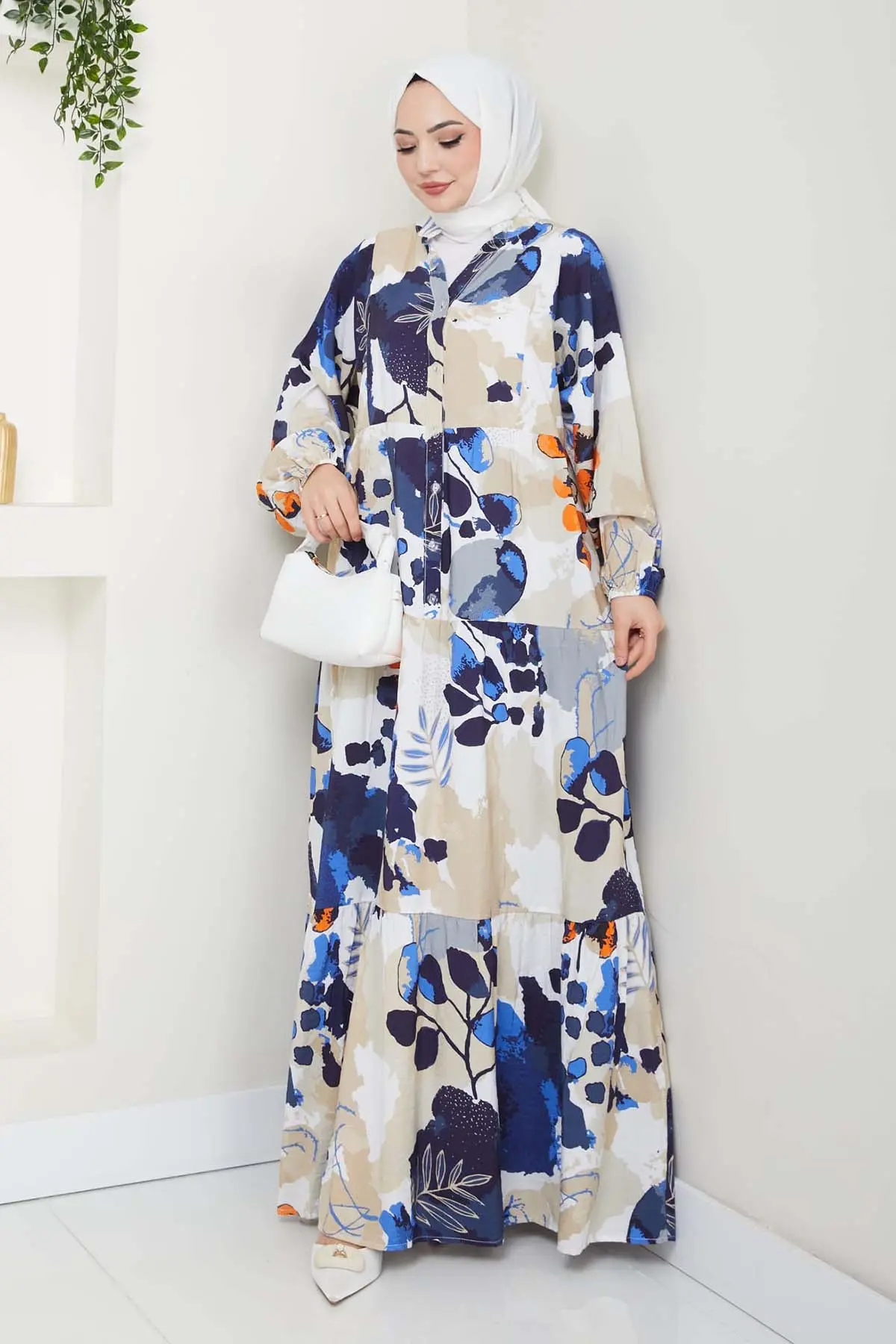 Çiçek Desenli Tesettür Elbise