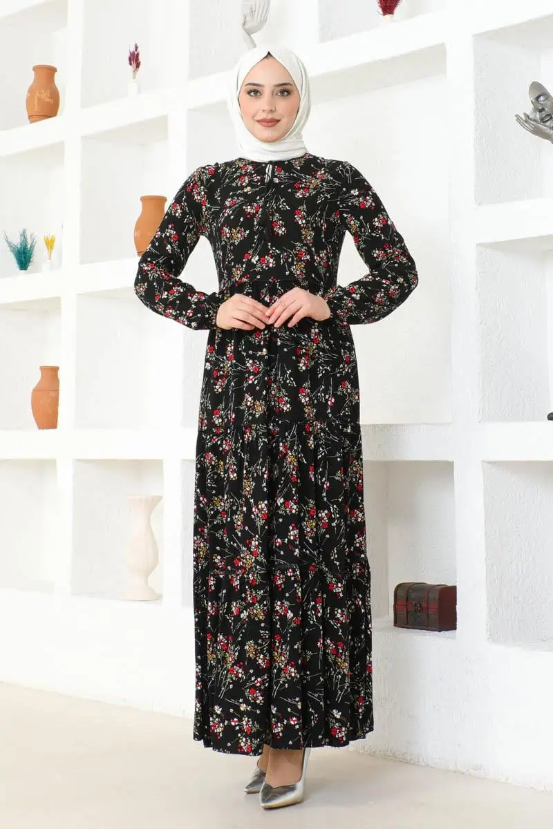 Floral Patterned Viscose Dress-detail