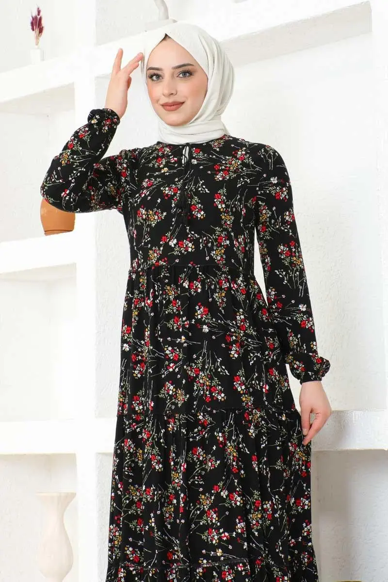 Floral Patterned Viscose Dress-detail