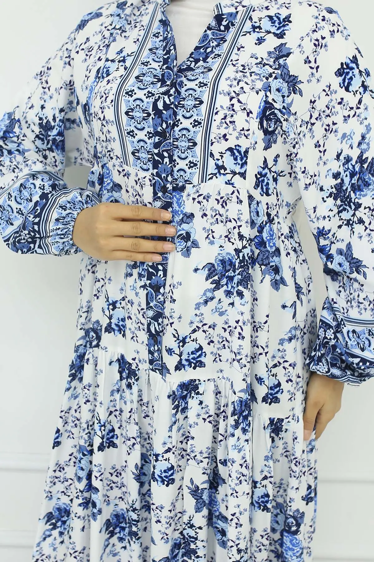 Çiçek Desenli Viskon Elbise-detail