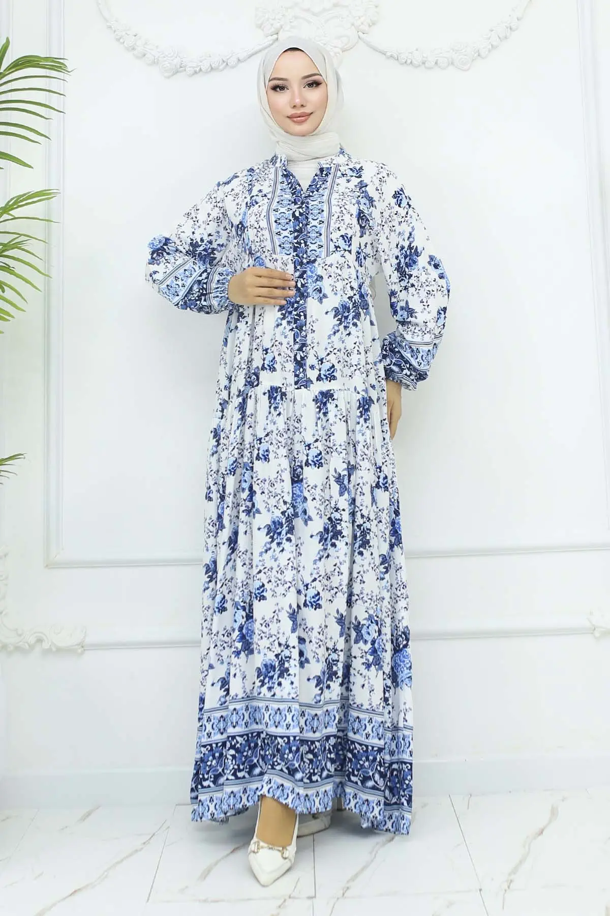 Çiçek Desenli Viskon Elbise-detail