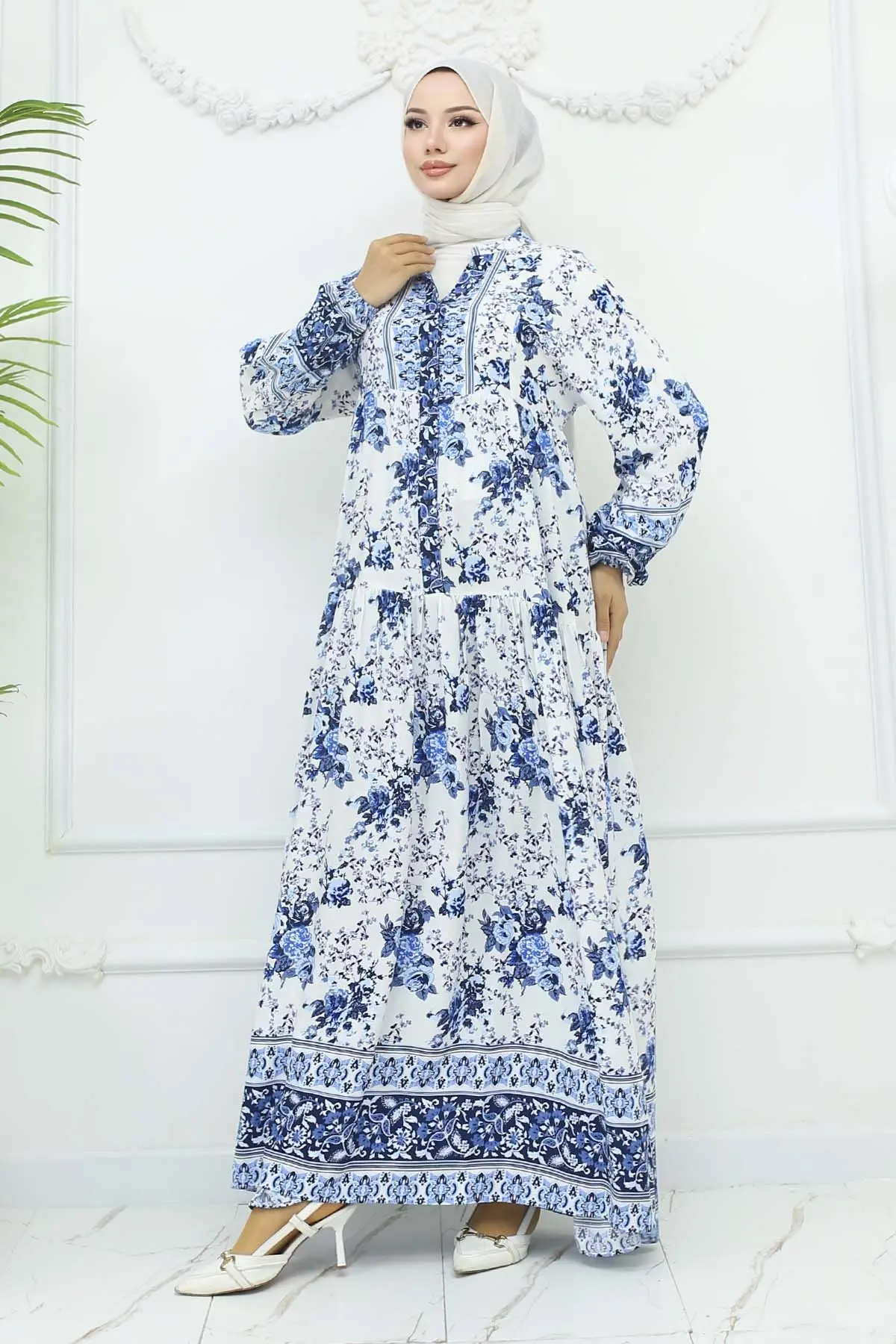 Çiçek Desenli Viskon Elbise-detail