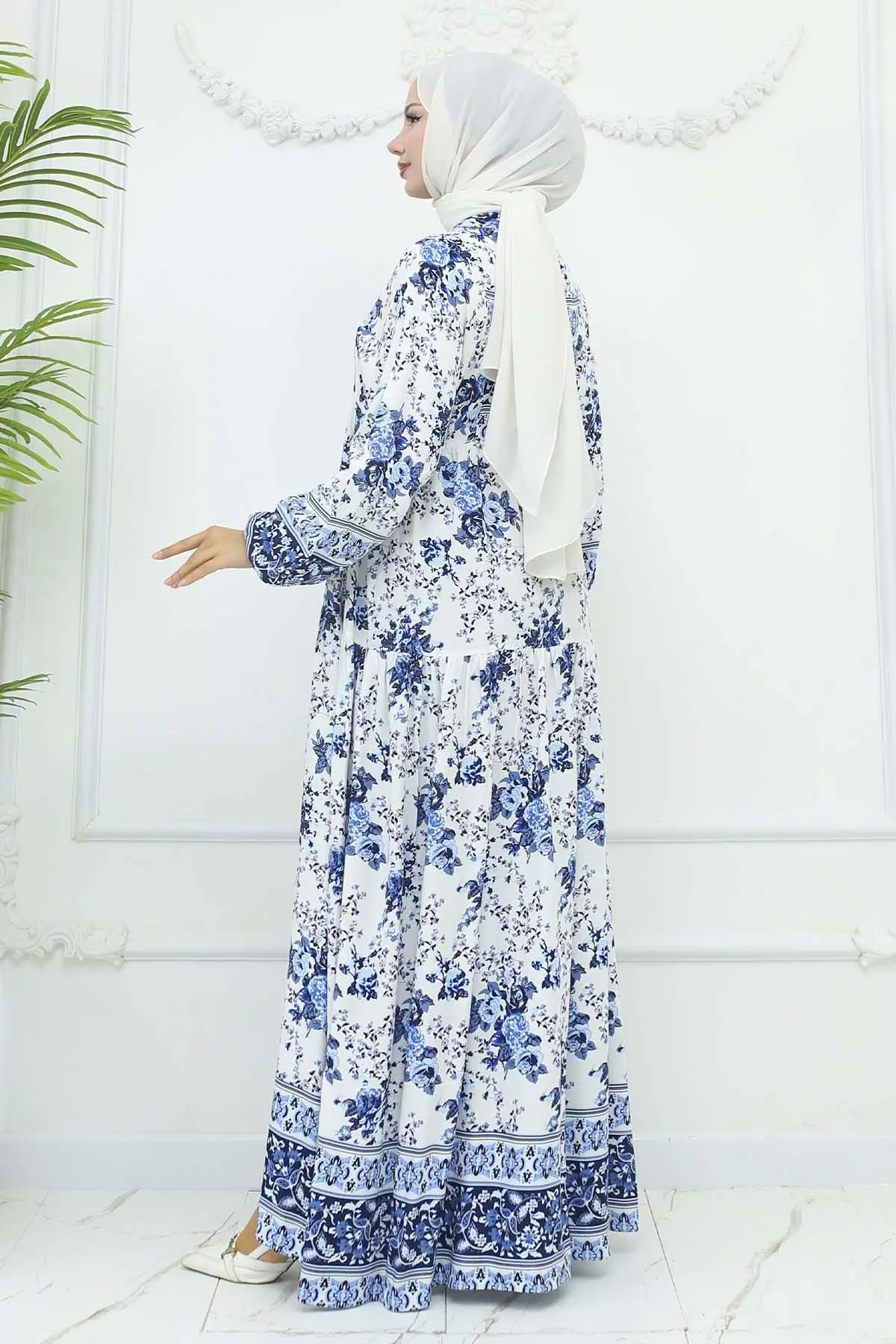 Çiçek Desenli Viskon Elbise-detail