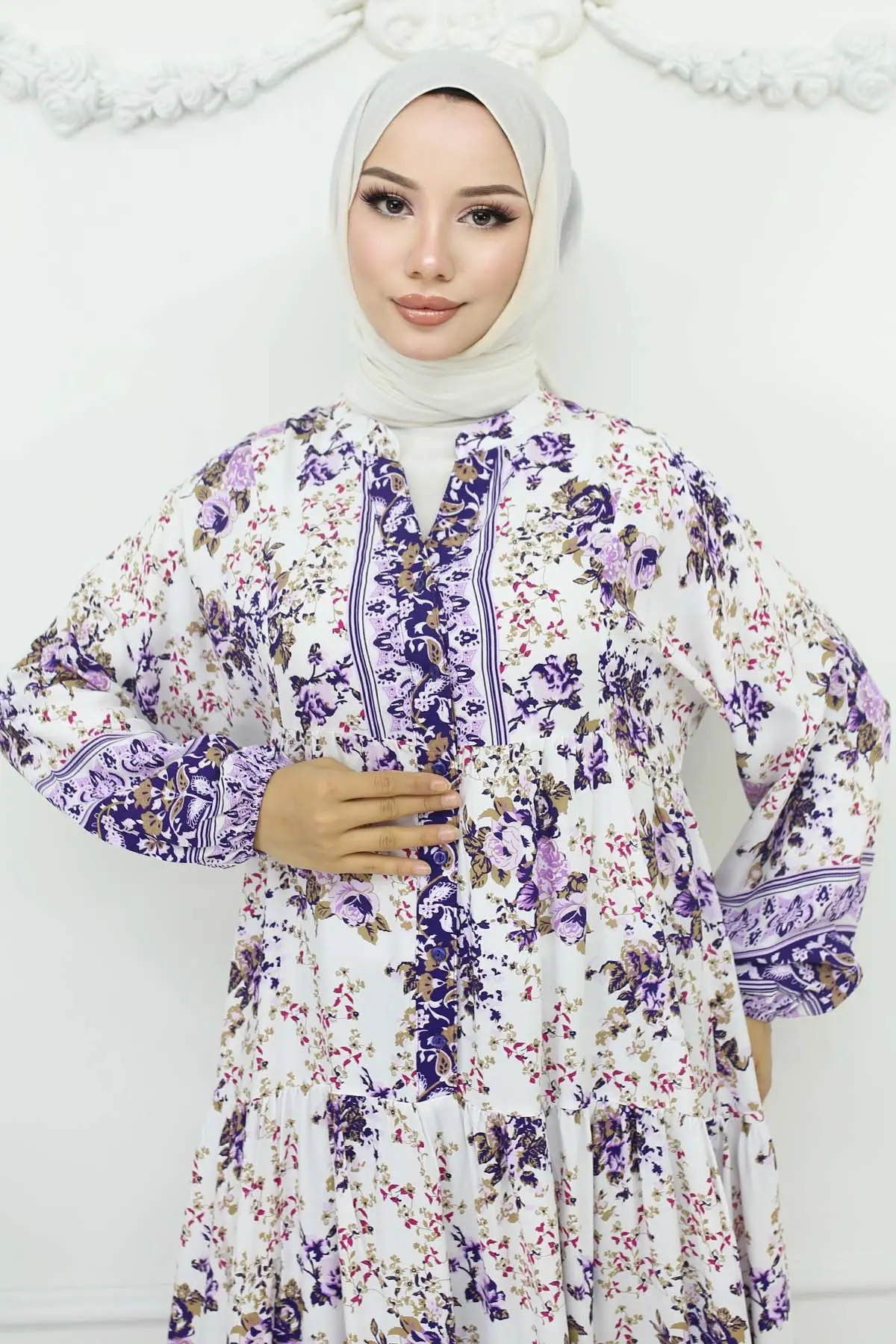 Çiçek Desenli Viskon Elbise-detail