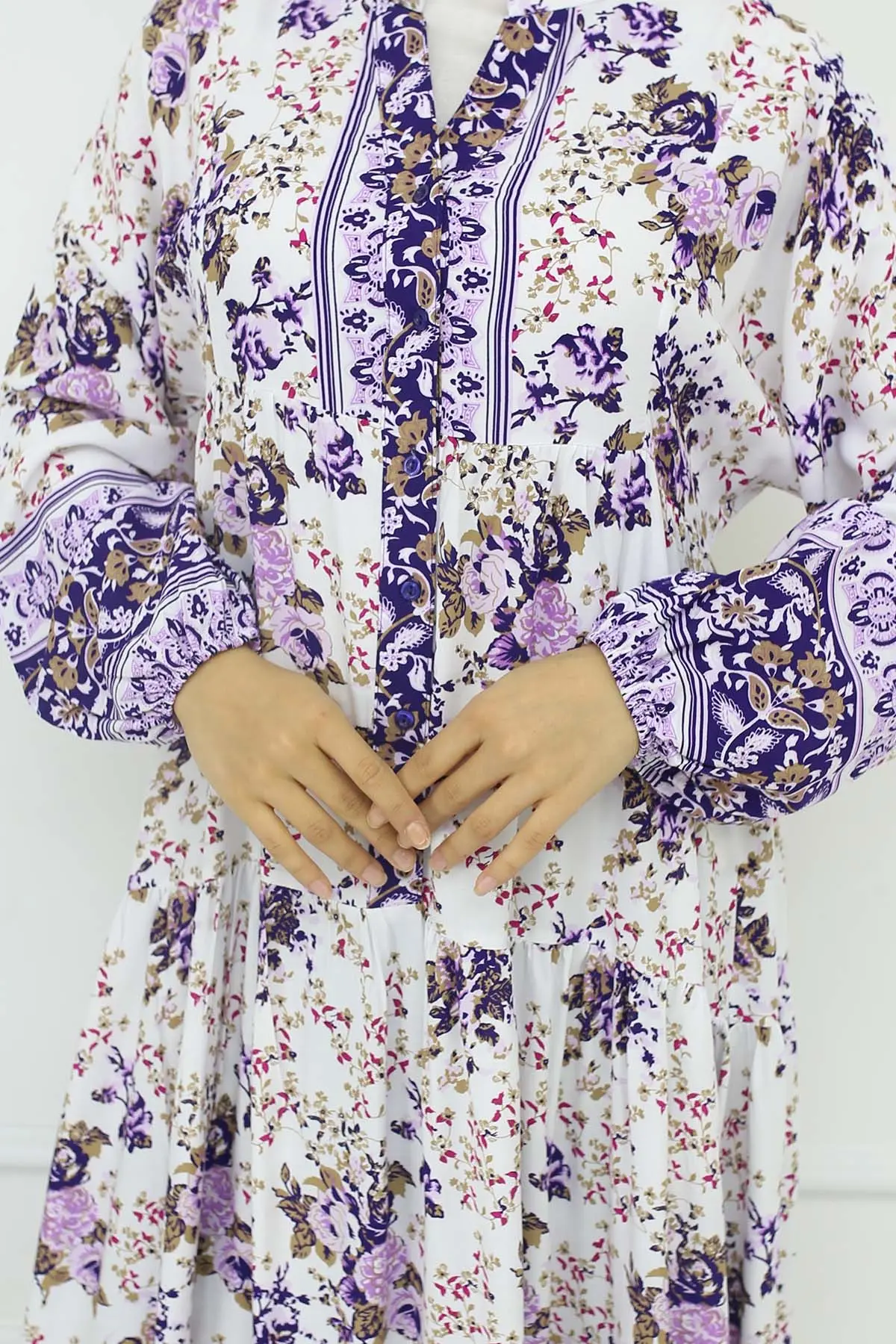 Çiçek Desenli Viskon Elbise-detail