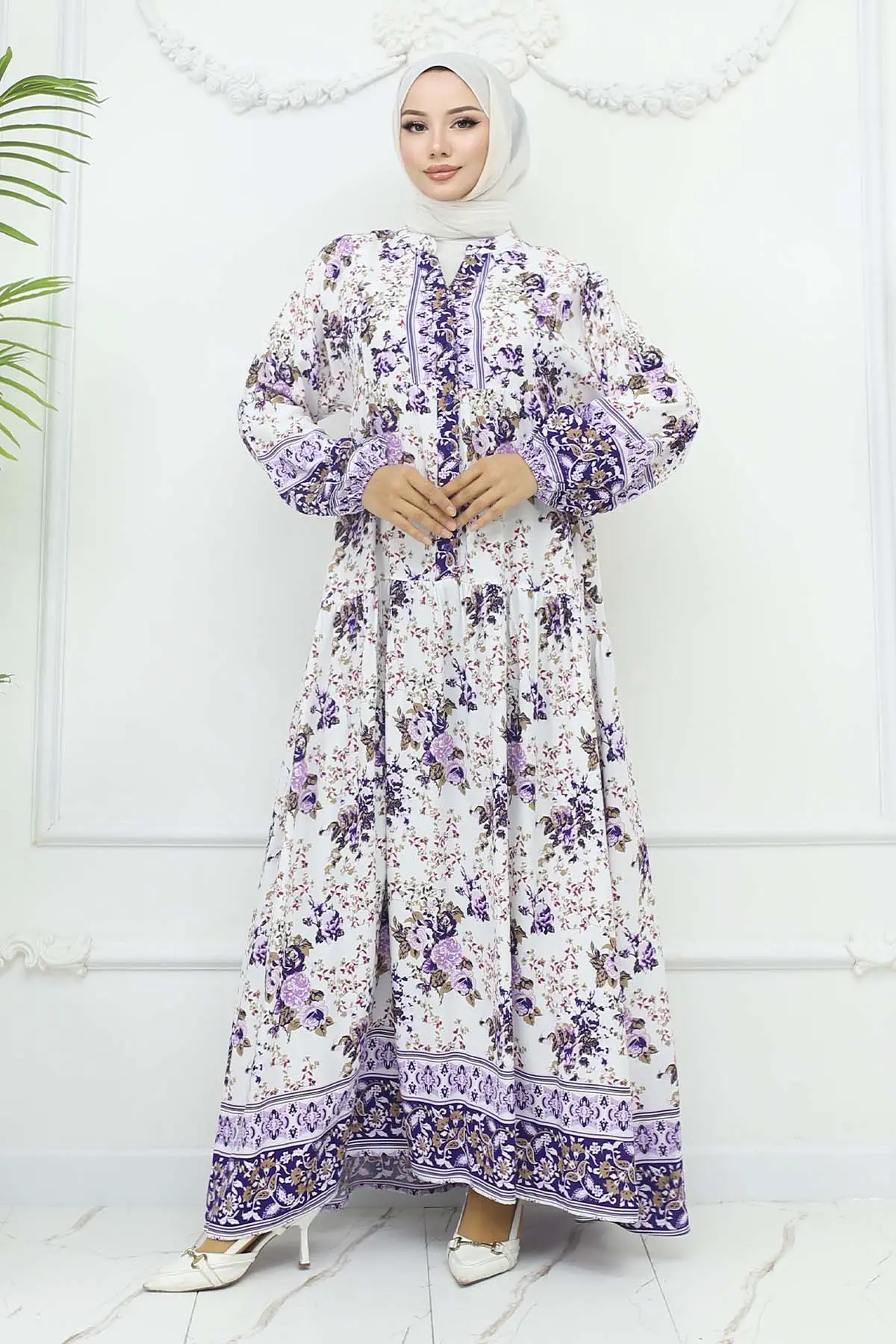 Çiçek Desenli Viskon Elbise-detail