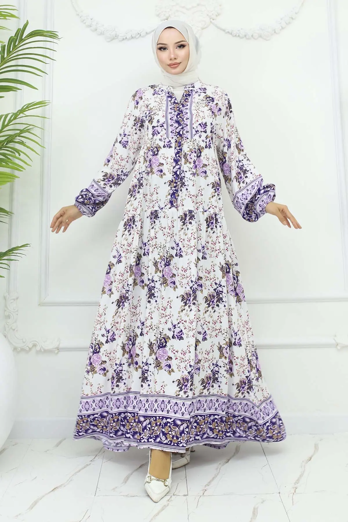 Çiçek Desenli Viskon Elbise-detail