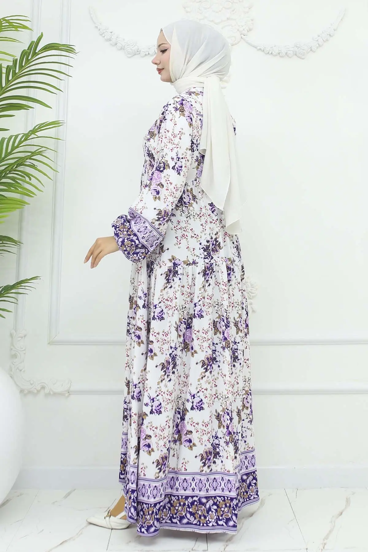 Çiçek Desenli Viskon Elbise-detail