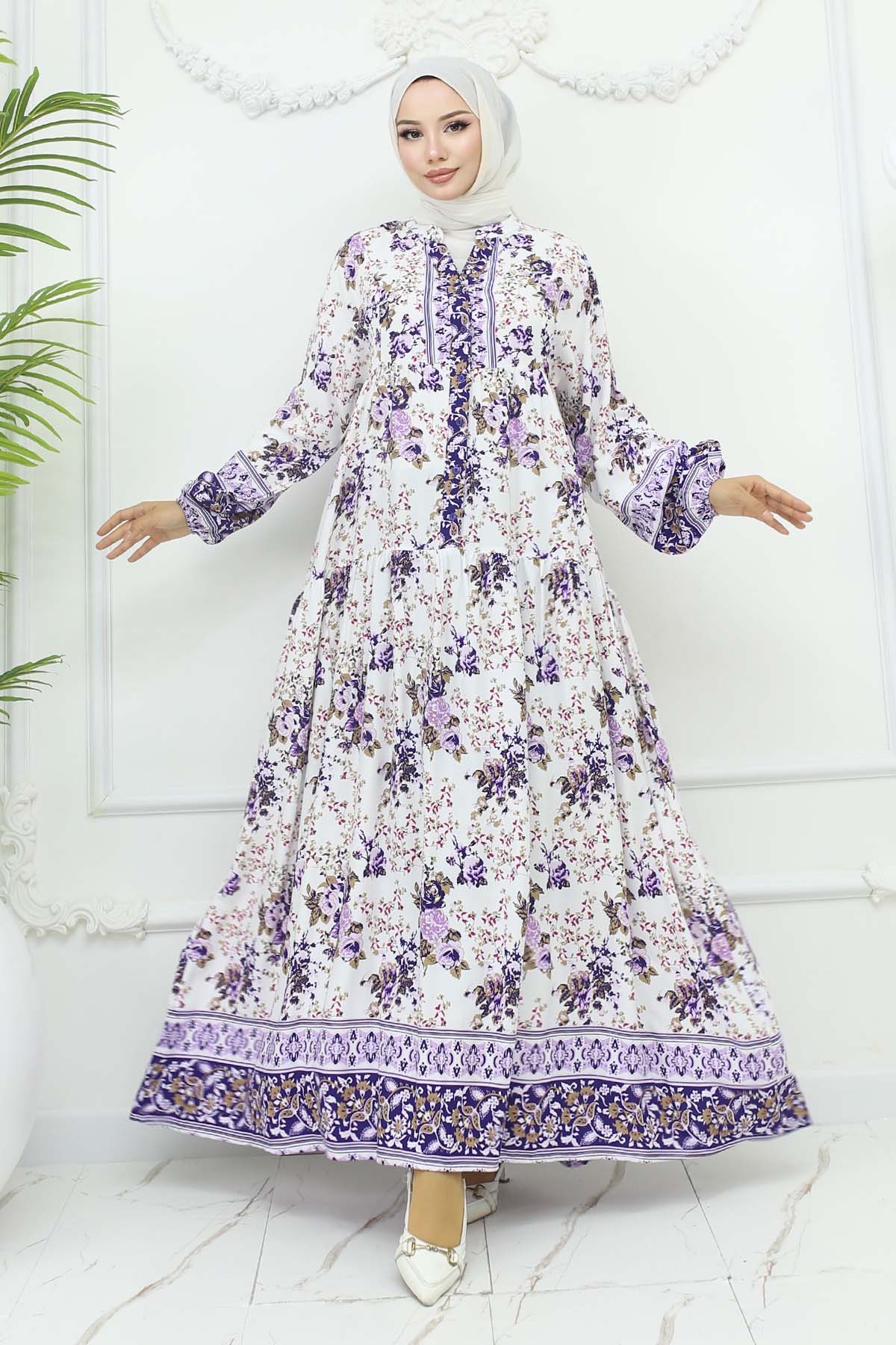 Çiçek Desenli Viskon Elbise