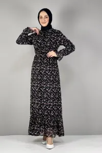 Floral Chiffon Dress Black