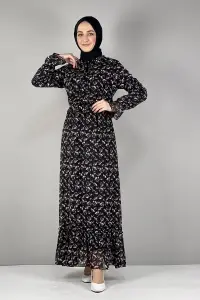 Floral Chiffon Dress Black