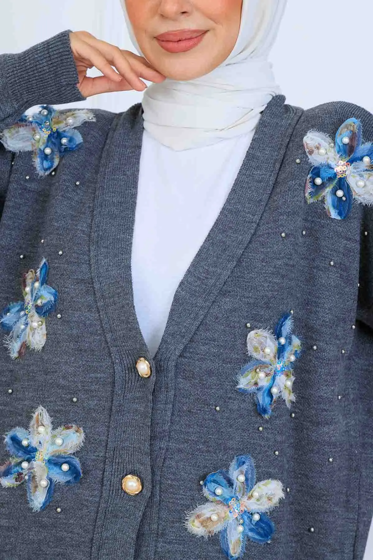 Çiçekli Triko Hırka Takım-detail