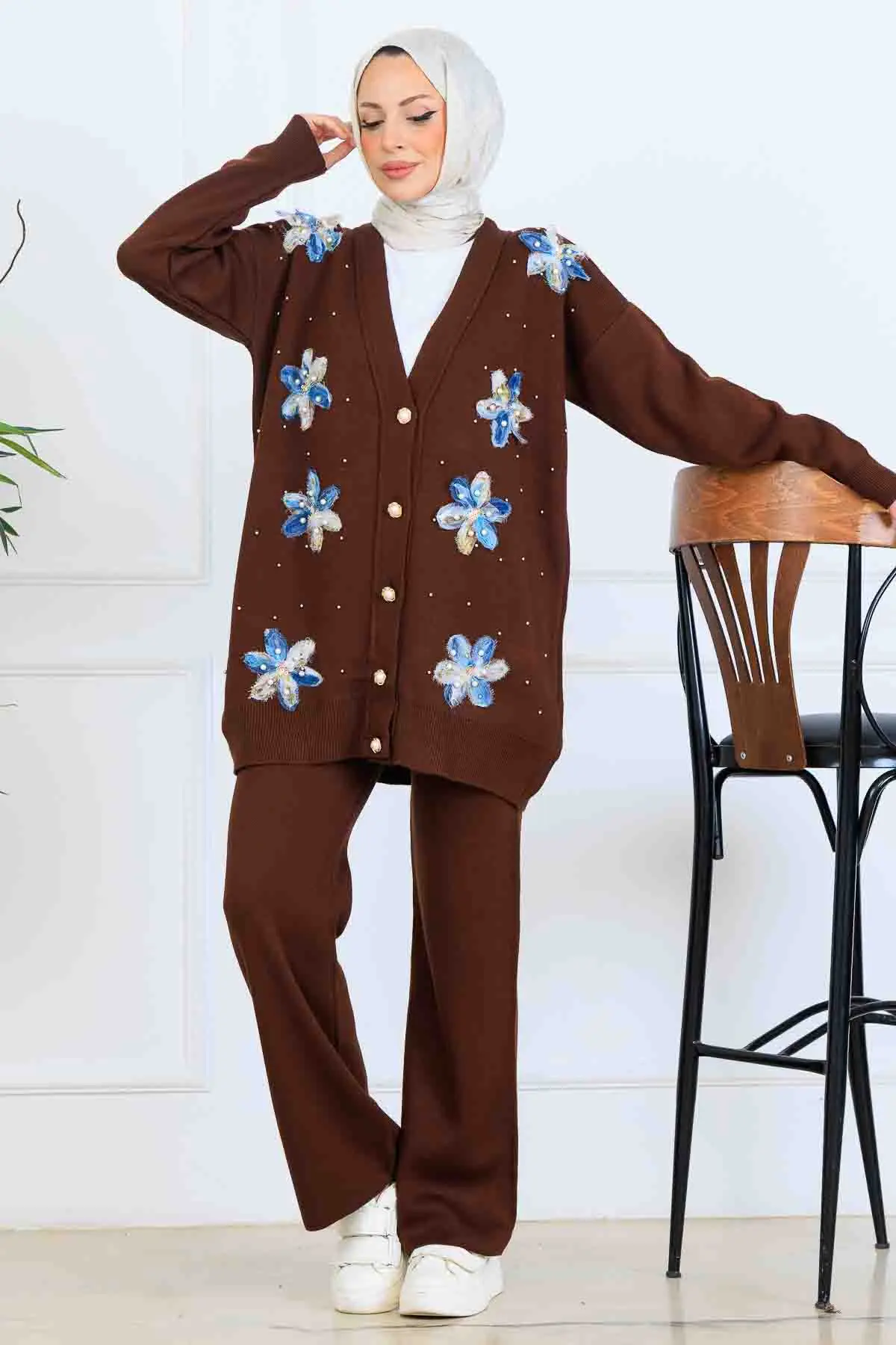 Çiçekli Triko Hırka Takım-detail