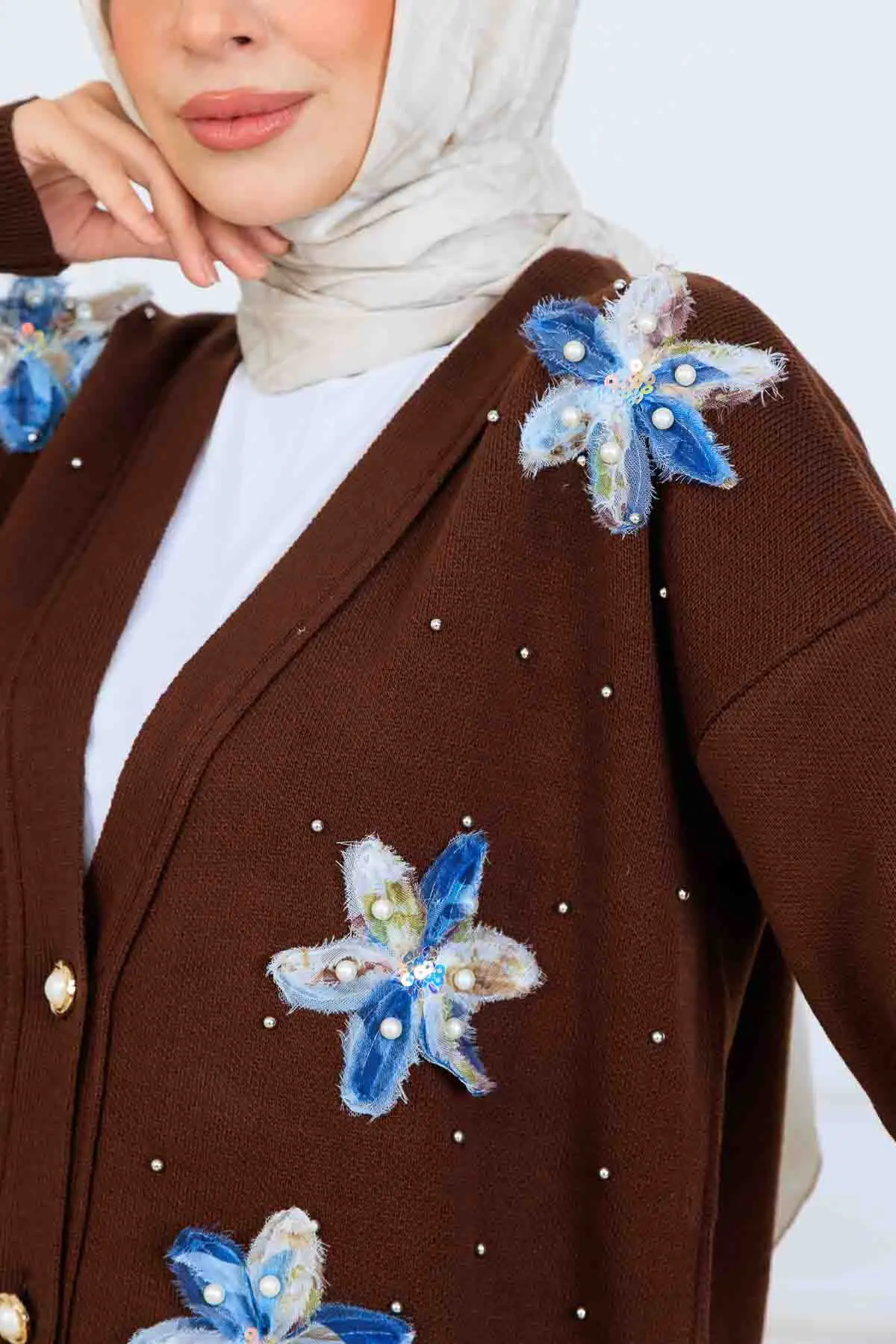 Çiçekli Triko Hırka Takım-detail