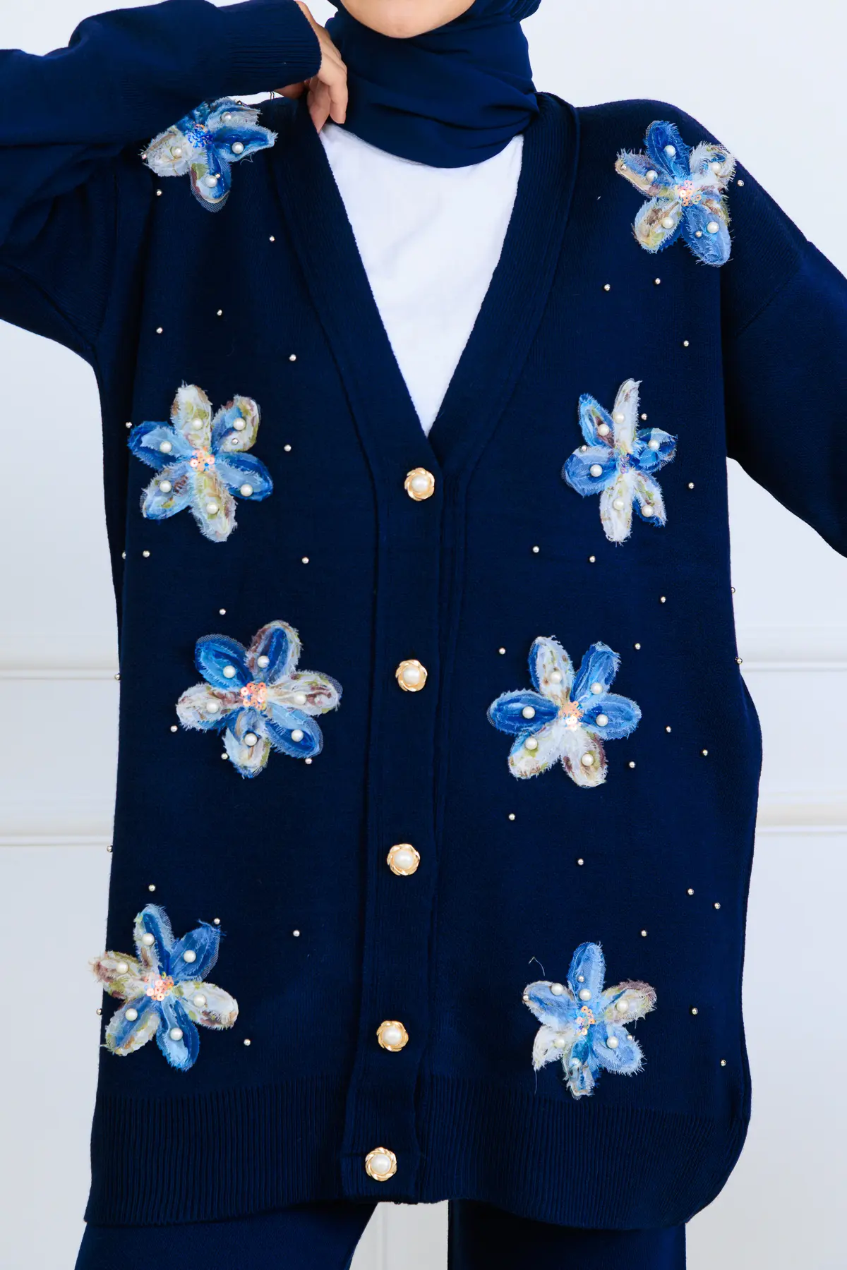 Çiçekli Triko Hırka Takım-detail