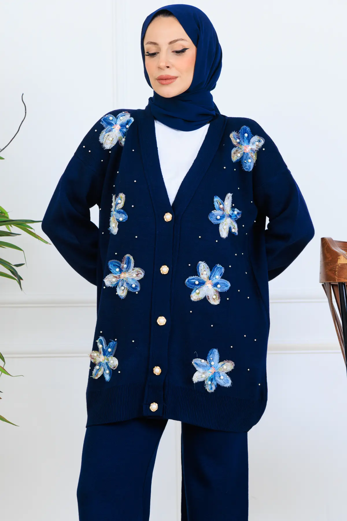 Çiçekli Triko Hırka Takım-detail