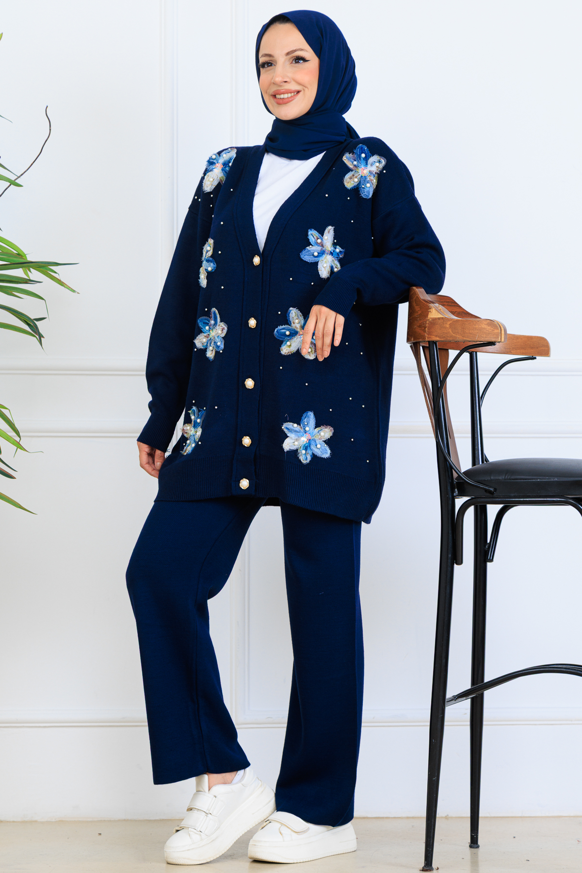 Çiçekli Triko Hırka Takım