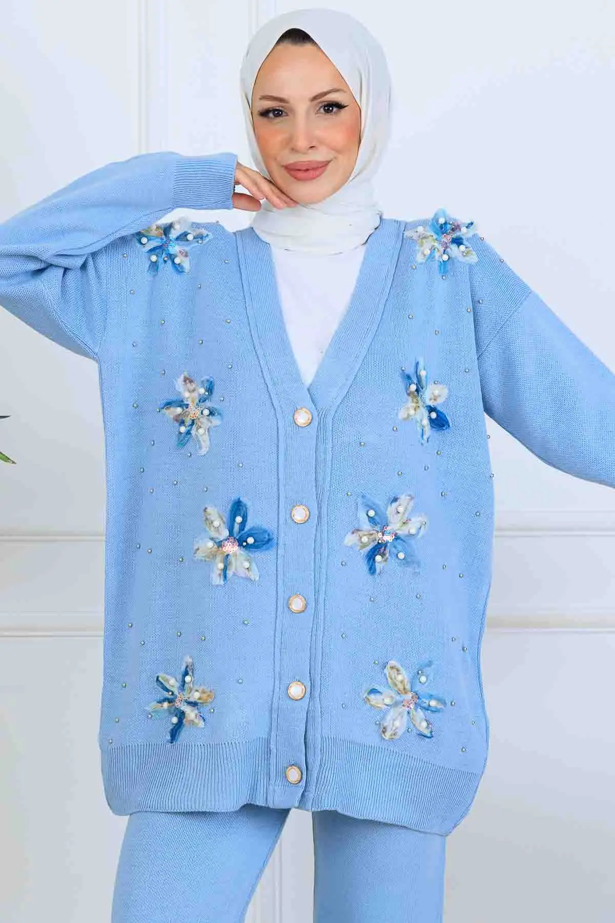 Floral Knit Cardigan Set-detail