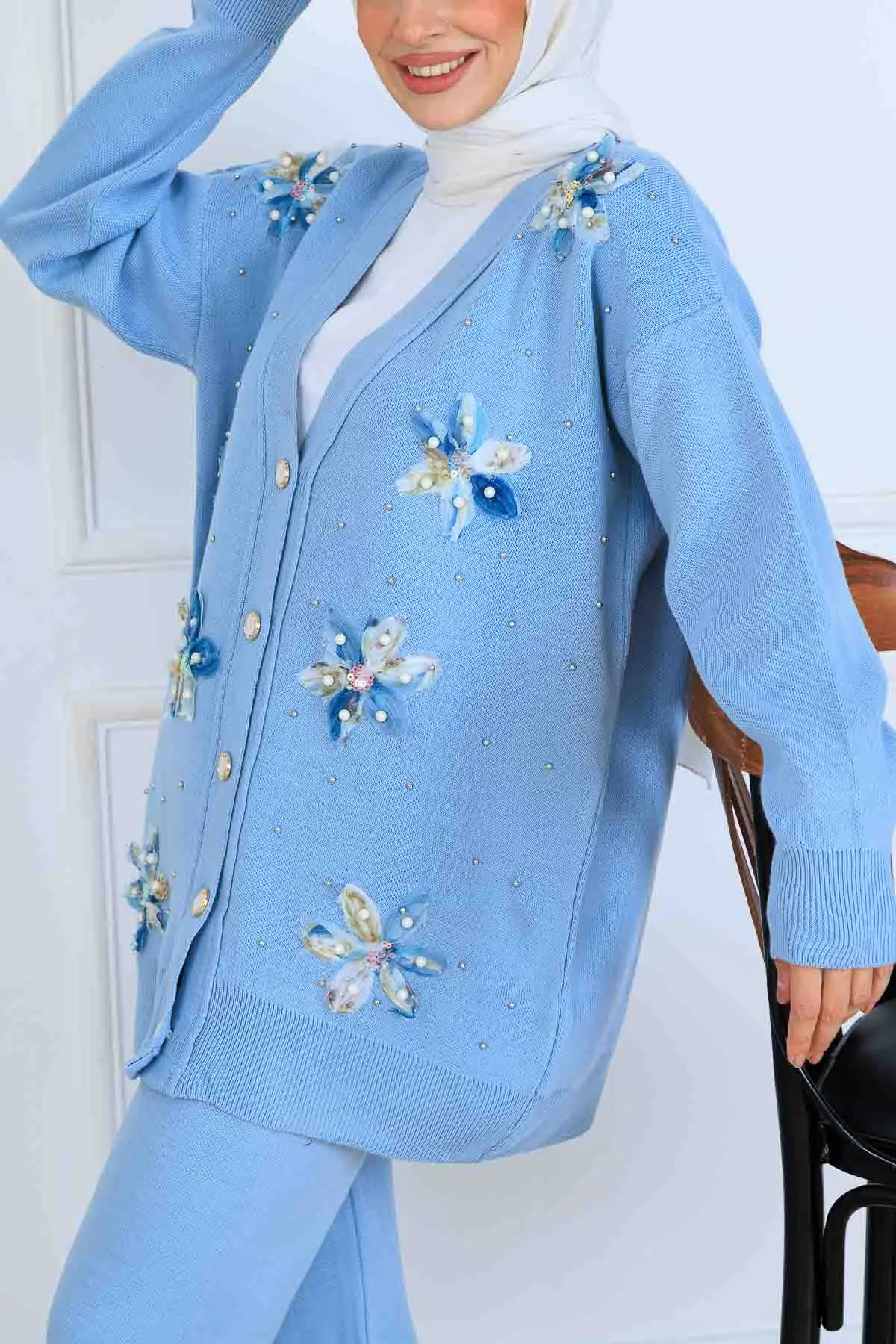 Floral Knit Cardigan Set-detail