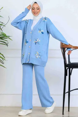 Çiçekli Triko Hırka Takım