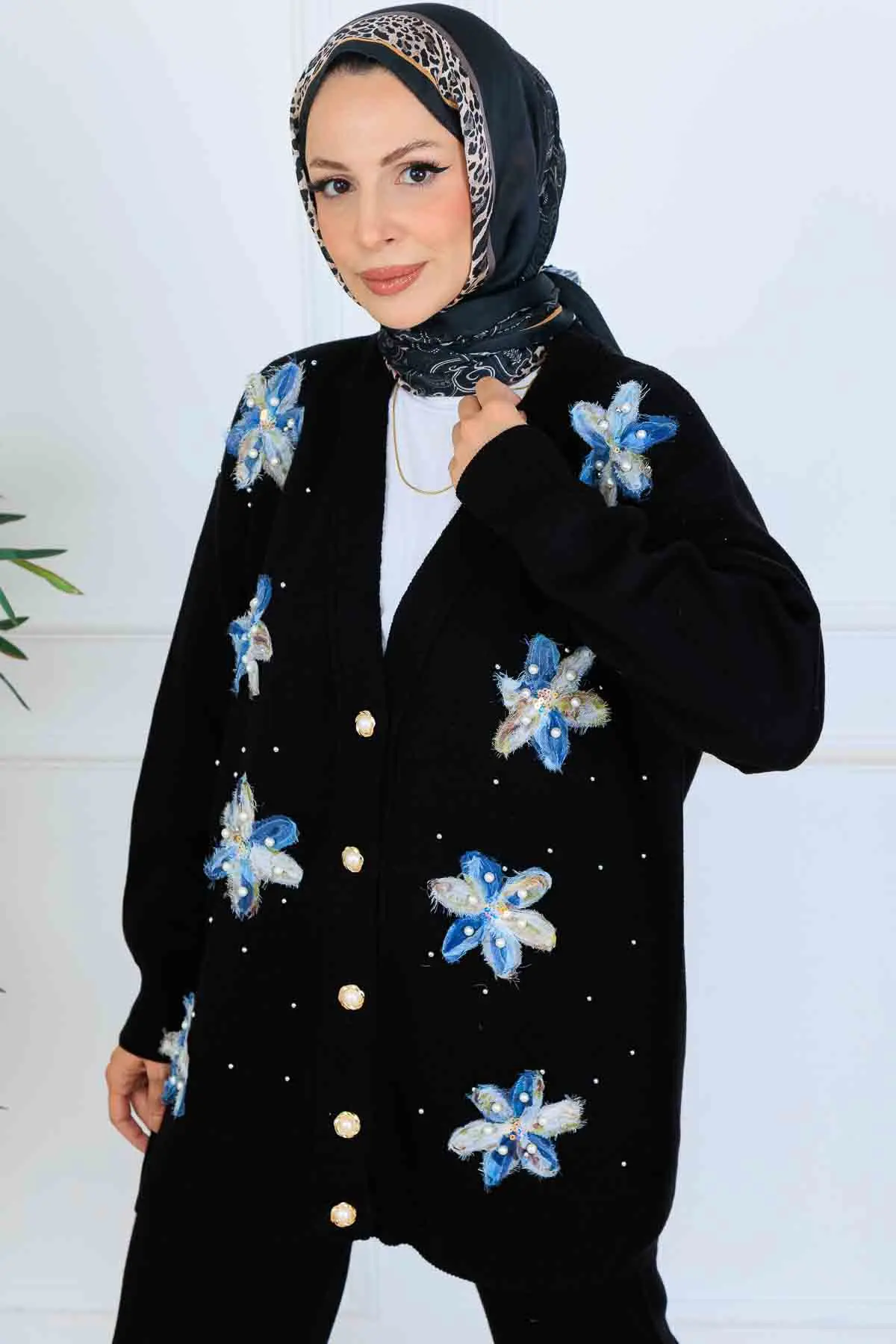 Çiçekli Triko Hırka Takım-detail