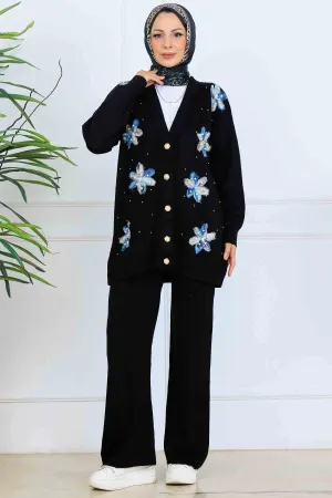 Çiçekli Triko Hırka Takım