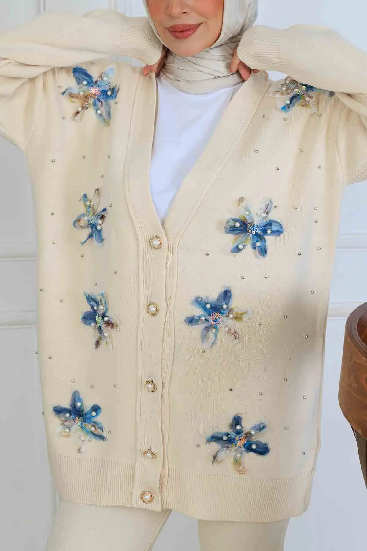 Çiçekli Triko Hırka Takım-detail