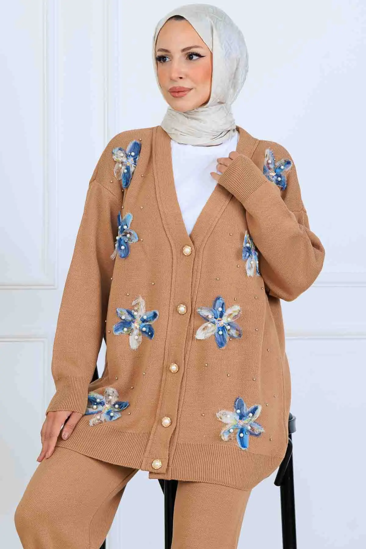 Çiçekli Triko Hırka Takım-detail