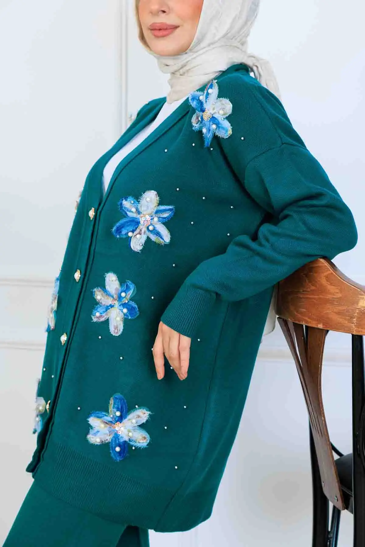 Çiçekli Triko Hırka Takım-detail