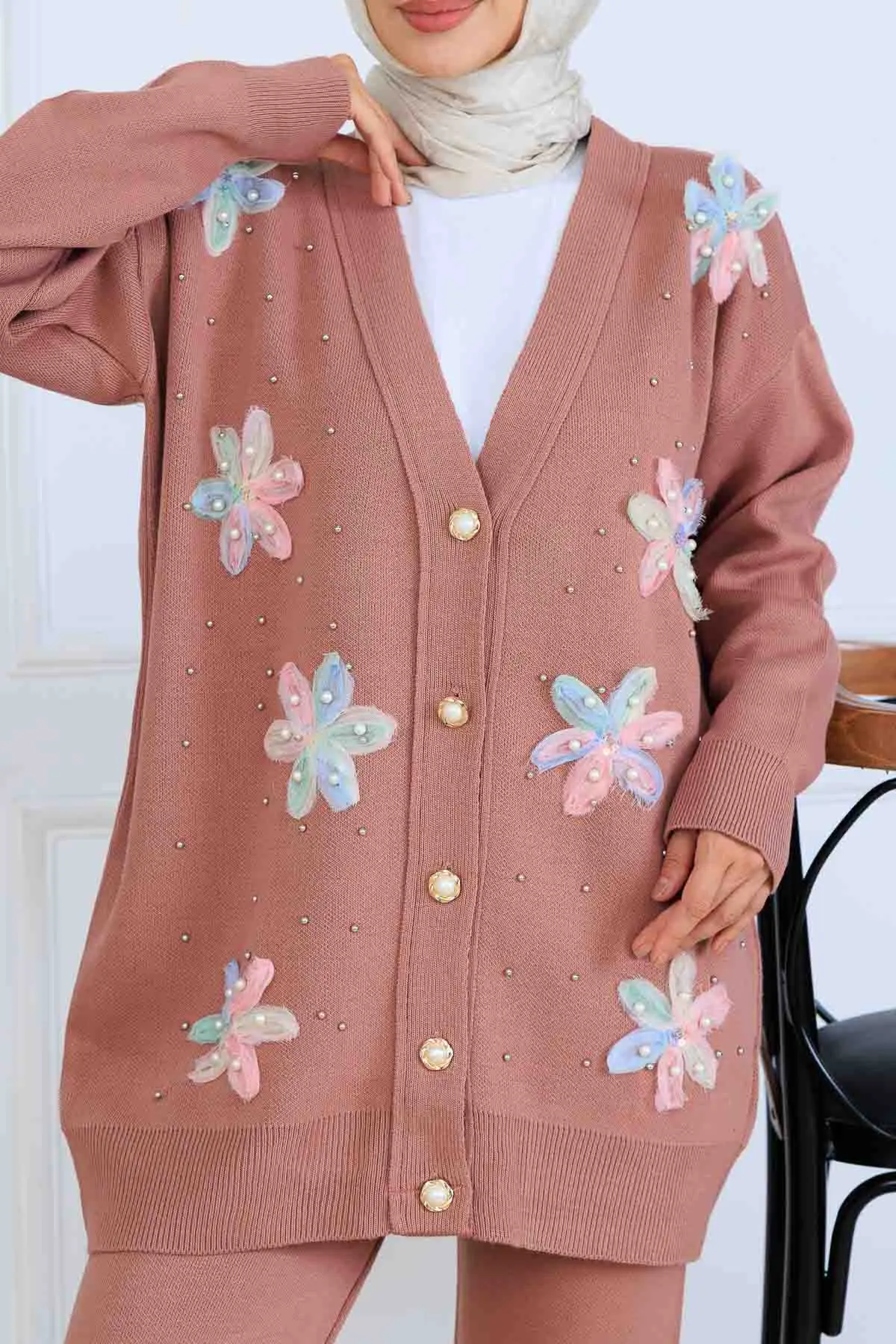 Floral Knit Cardigan Set-detail