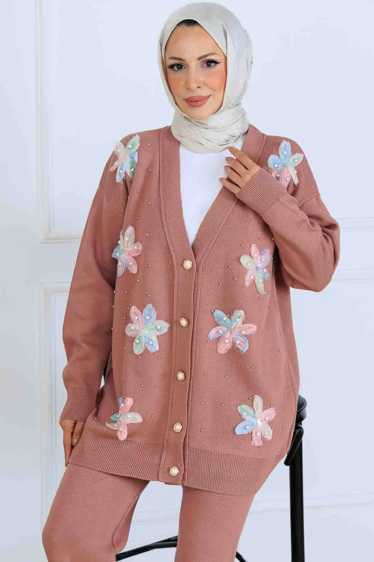 Floral Knit Cardigan Set-detail