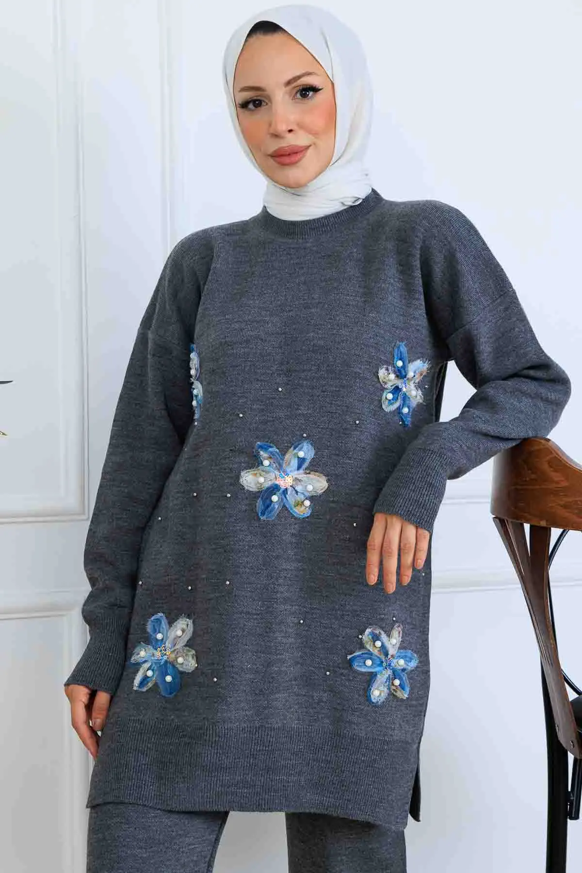 Çiçekli Triko Takım-detail